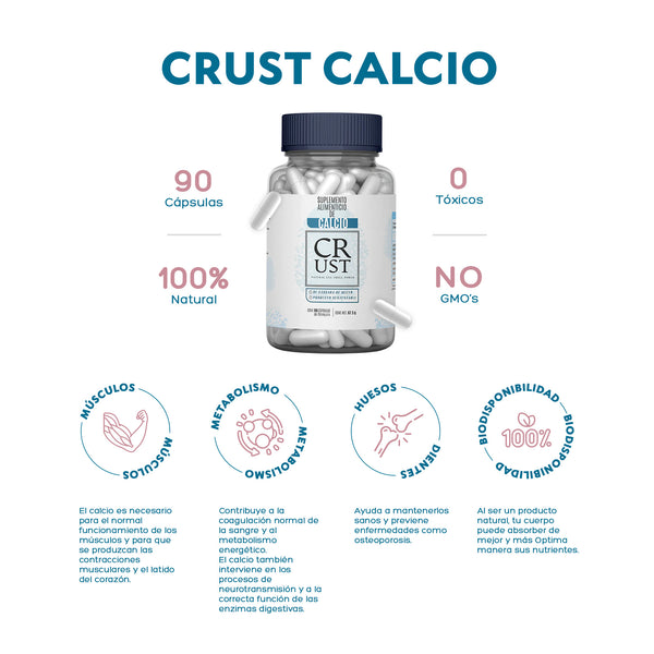 Calcio 100% Natural + Colágeno - Frasco con 90 cápsulas de 750mg